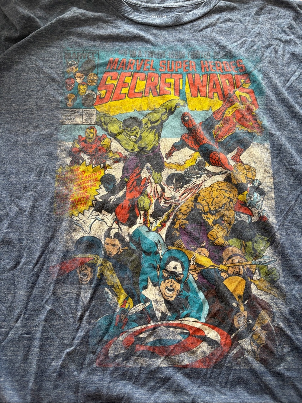 Marvel Secret Wars Vintage Comic Panel Short Sleeve Tee - Blue Heather